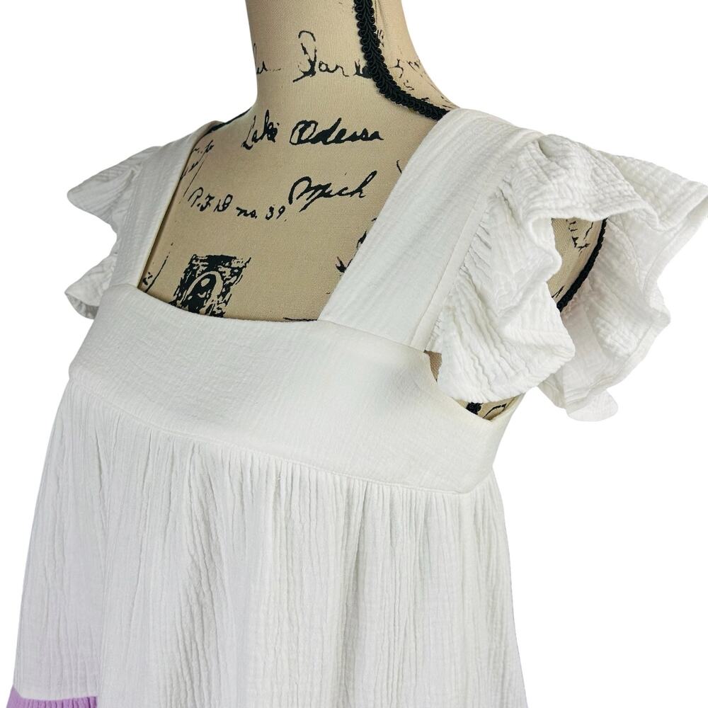Vici Babydoll Tiered Dress Small White Lavender Terracotta Colorblock Gauze Mini - Picture 3 of 13